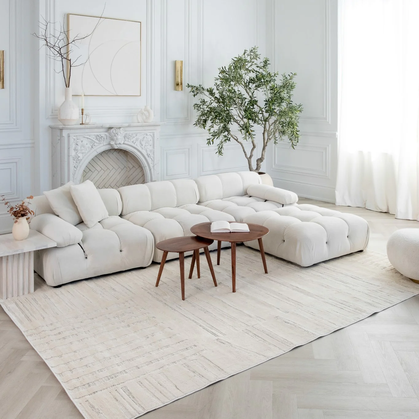 Tulum Beige Geometric Grid Area Rug - Image 3