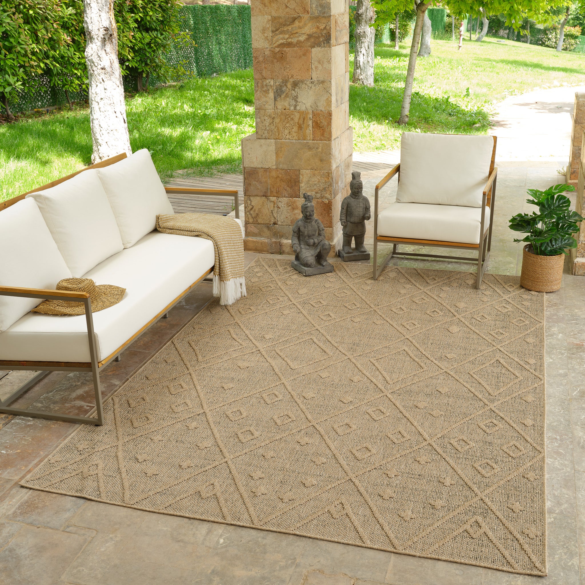 Utopia Beige Geometric Worn-Look Area Rug - Image 5