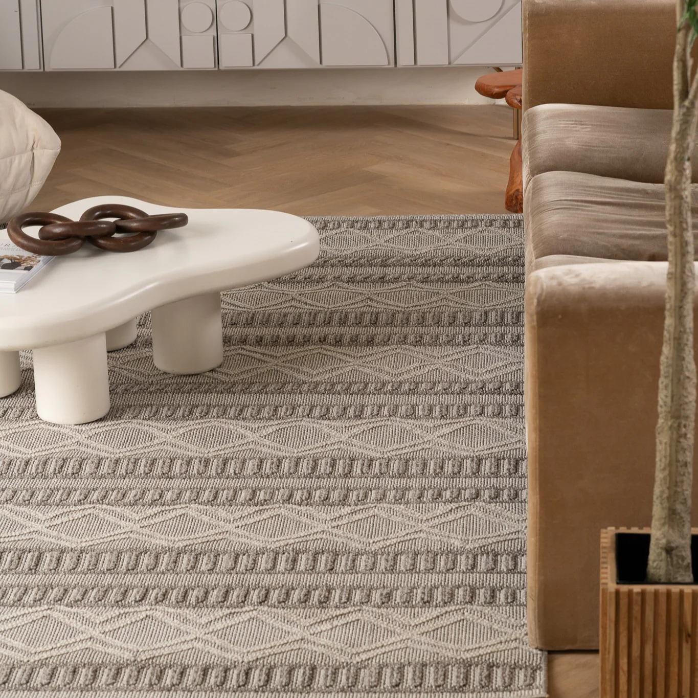 Utopia Beige Abstract Textured Area Rug - Image 3