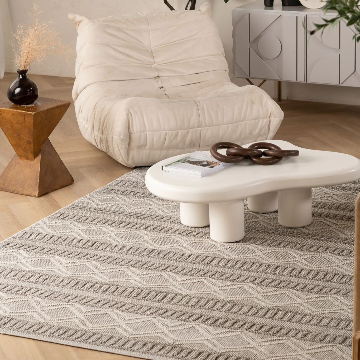Utopia Beige Abstract Textured Area Rug - Image 4