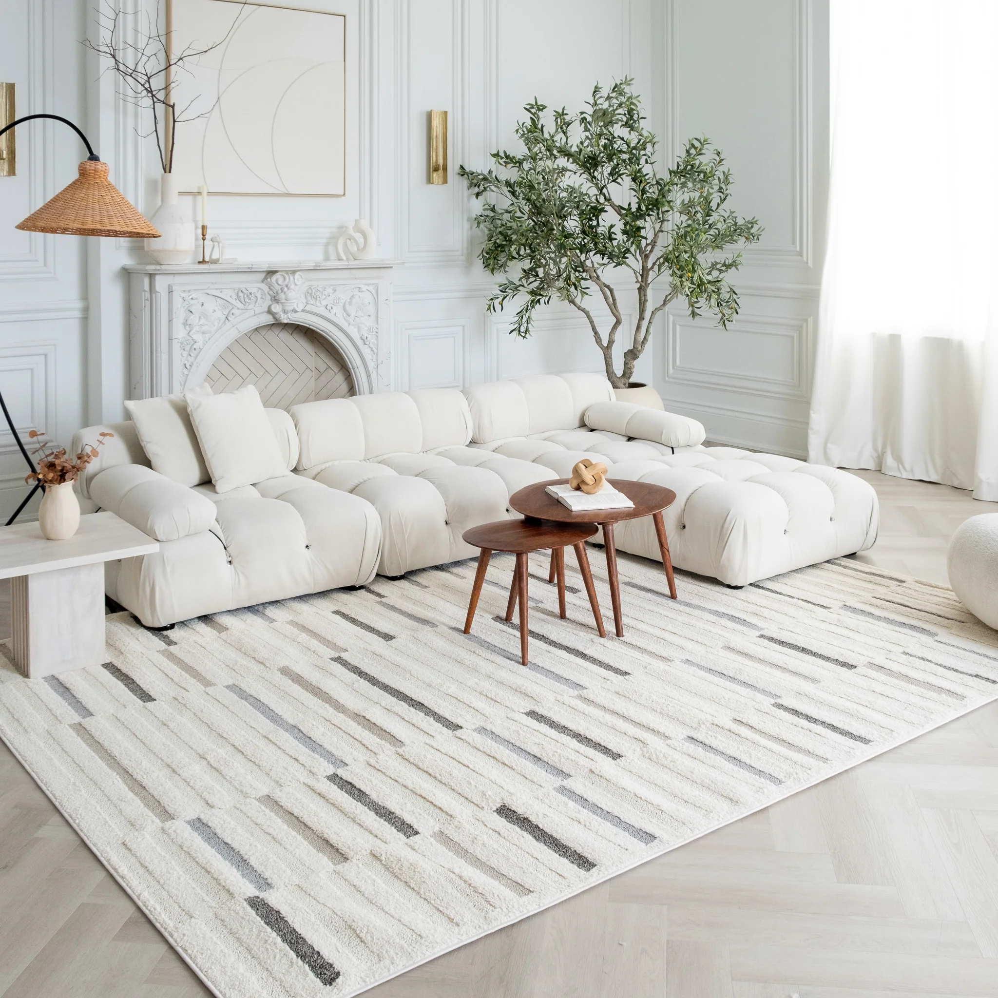 Valencia White Subtle Damask Area Rug - Image 2