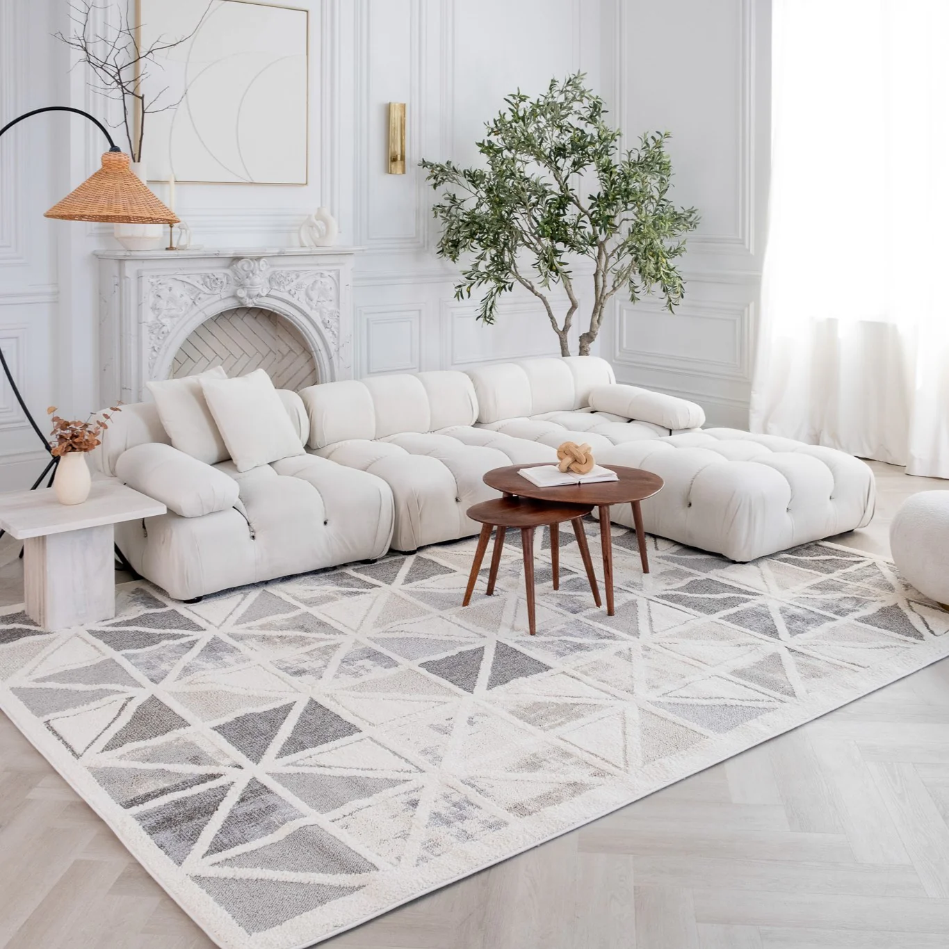 Valencia White Geometric Modern Area Rug – 5' x 8' - Image 3