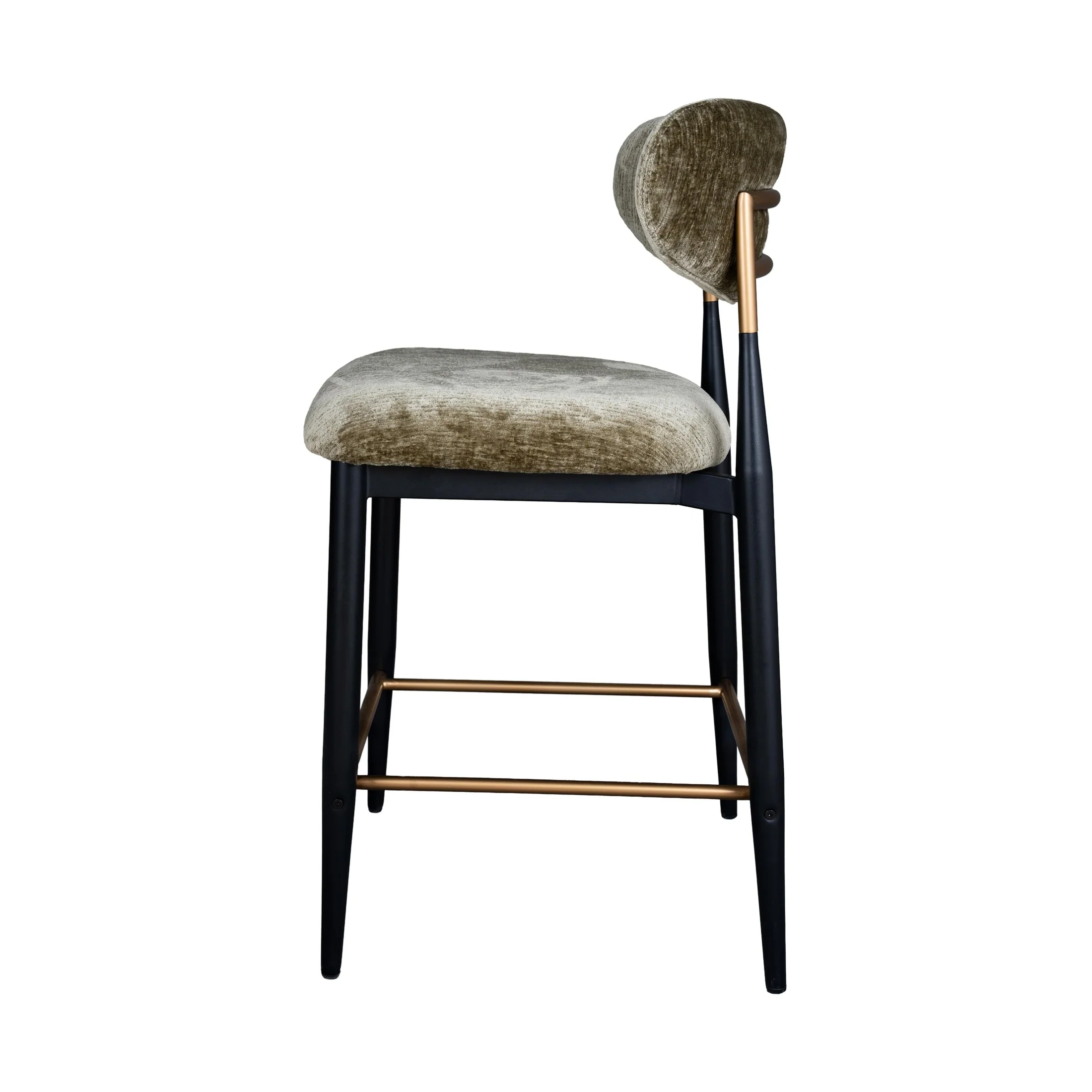Vera Upholstered Counter Stool in Green with Matte Black & Gold Legs - Image 3